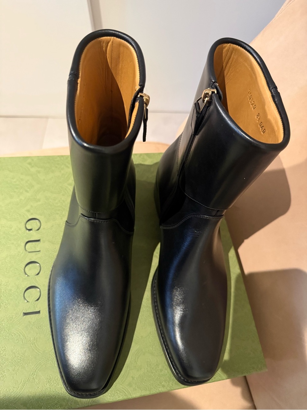 Gucci Black Leather Ankle Boots with Gold Hardware - Picture 3 of 10